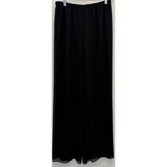 Alex Evenings Black Pants Dressy Formal Overlay Pull On Wide Leg Medium Petite - Picture 1 of 2